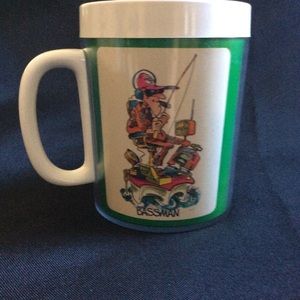 Vintage Humorous 70s Fishing Thermo Mug Charicture